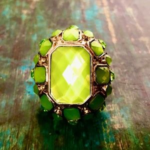 Green Lucite Bejeweled Stretch Ring